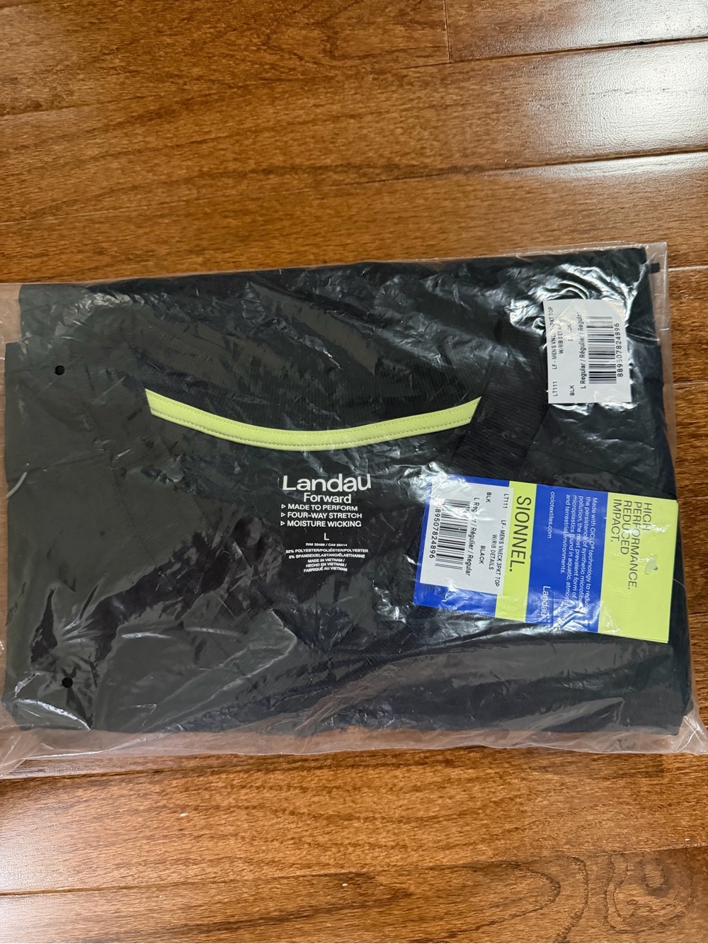 NWT Landau Forward Men’s 2-Pocket V-Neck Rib Knit Scrub Top L Black